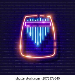 Kalimba neon icon. Kalimba or Mbira glowing sign. Musical instrument concept. Vector illustration for Sound recording studio design, advertising, signboards, vocal studio