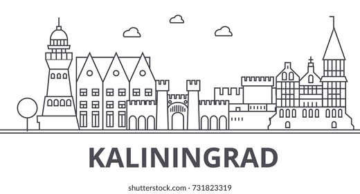 Kaliningrad architecture line skyline illustration. Linear vector cityscape with famous landmarks, city sights, design icons. Landscape wtih editable strokes