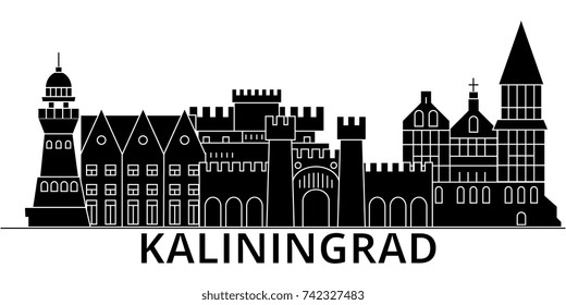 Kaliningrad architecture vector city skyline, travel cityscape with landmarks, buildings, isolated sights on background