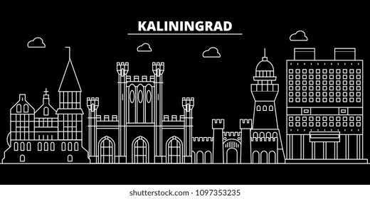 Kaliningrad city silhouette skyline. Russia - Kaliningrad city vector city, russian linear architecture. Kaliningrad city travel illustration, outline landmarks. Russia flat icon, russian line banner