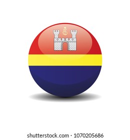Kaliningrad Oblast national circle button flag background texture. 3D vector, illustration, symbol federal subject of Russia.