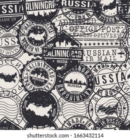Kaliningrad, Kaliningrad Oblast, Russia Stamps Background. A City Stamp Vector Art. Set of Postal Passport Travel. Design Set Pattern.