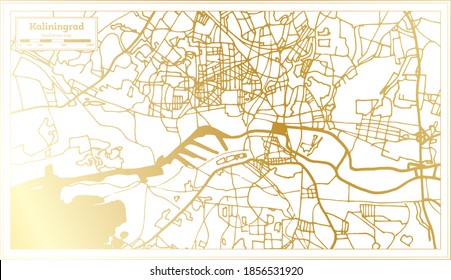 Kaliningrad Russia City Map in Retro Style in Golden Color. Outline Map. Vector Illustration.