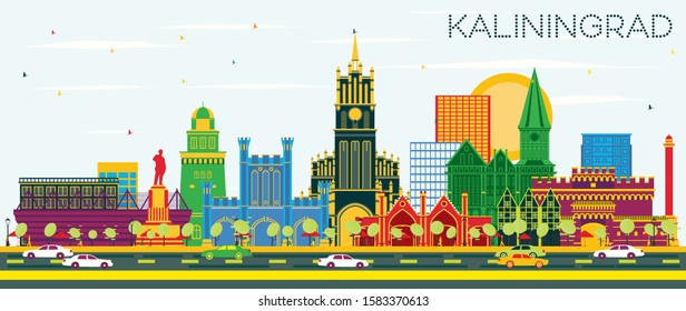 Kaliningrad Russia City Skyline with Color Buildings and Blue Sky. Vector Illustration. Business Travel and Tourism Concept with Historic Architecture. Kaliningrad Cityscape with Landmarks. 