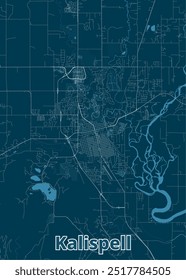 Kalispell, Montana, United States artistic blueprint map poster