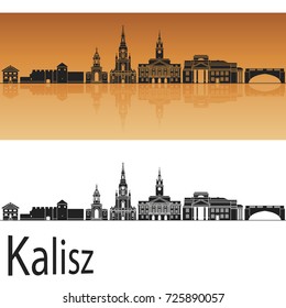 Linha do horizonte do Kalisz em plano de fundo laranja no arquivo vetorial editável