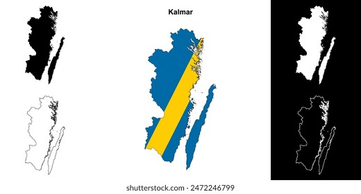 Kalmar county blank outline map set