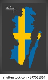 Kalmar map of Sweden with Swedish national flag illustration