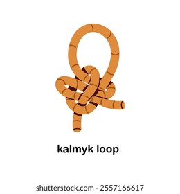 Kalmyk loop. Ancient knot tying, Russian noose, rope structure. Traditional old binding, cord ring shape. Secure intertwined string. Flat graphic vector illustration isolated on white background