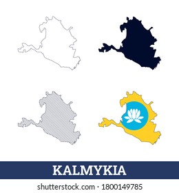 Kalmykia country. Abstract outline country map with flag in flat vector illustration.