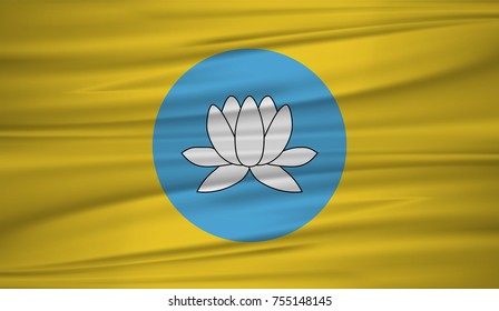 Kalmykia flag vector. Vector flag of Kalmykia blowig in the wind. EPS 10.