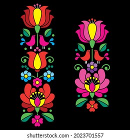 Kalocsai embroidery style floral design set - Hungarian folk art patterns. Traditional background from Hungary, colorful ornament isolated on white 
 
