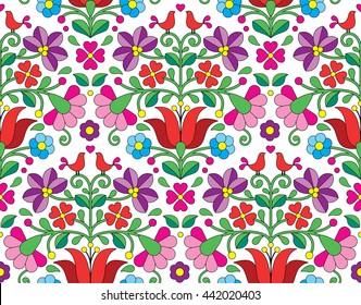 Kalocsai floral emrboidery seamless pattern - Hungarian folk art background