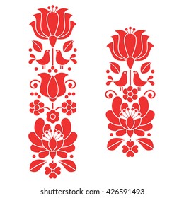 Kalocsai red embroidery - Hungarian floral folk art long patterns