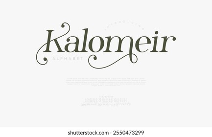 Kalomeir typography beauty fashion elegant minimalist serif italic fonts decorative wedding vintage retro logos. Minimal luxury font alphabet logo. Vector illustration