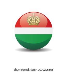 Kaluga Oblast national circle button flag background texture. 3D vector, illustration, symbol federal subject of Russia.