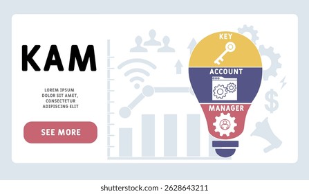 KAM - key account manager acronym. business concept background. vector illustration concept with keywords and icons. lettering illustration with icons for web banner, flyer, landing