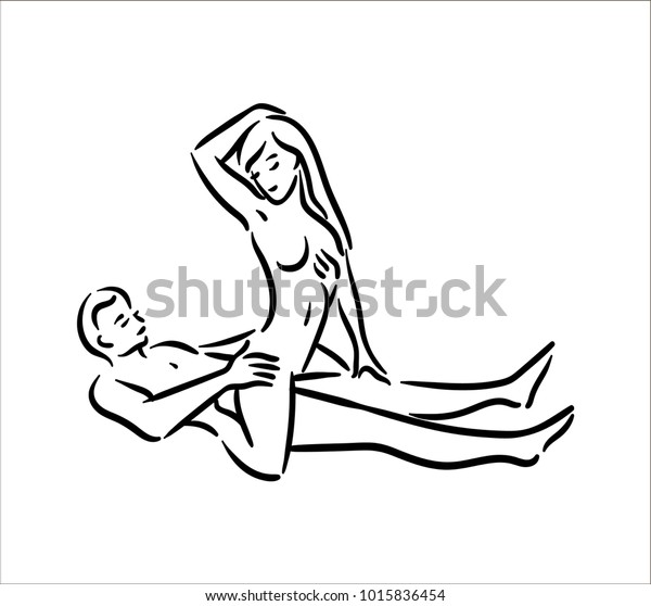 Kama sutra sexual pose. Sex poses illustration\
of man and woman on white\
background