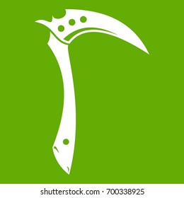 Kama weapon icon white isolated on green background. Vector illustration