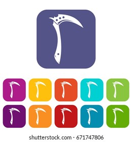 Kama weapon icons set vector illustration in flat style In colors red, blue, green and other