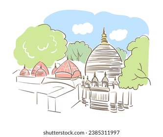 Kamakhya Temple Guwahati Assam  India religion institution vector sketch city illustration line art sketch simple