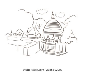 Kamakhya Temple Guwahati Assam  India religion institution vector sketch city illustration line art sketch simple