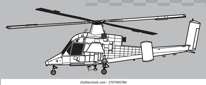 Dibujo vectorial del helicóptero de transporte. Vista lateral. Imagen para ilustración e infografía.