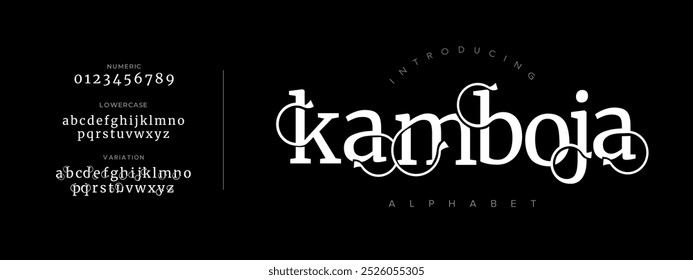 Kamboja typography beauty fashion elegant minimalist serif italic fonts decorative wedding vintage retro logos. Minimal luxury font alphabet logo. Vector illustration