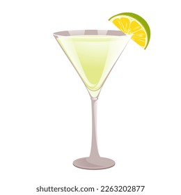 "Kamikaze" cocktail.Classic alcoholic cocktail with vodka, liqueur, lime juice.Vector illustration.