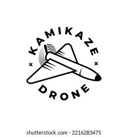 Kamikaze drone with propeller logo design. An unmanned aerial vehicle with a bomb. 