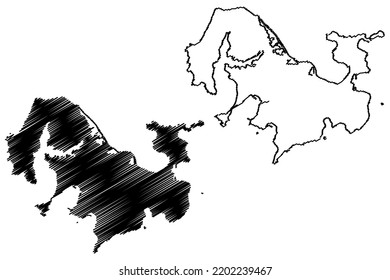 Kamikoshiki-jima island (Japan, East Asia, Japanese archipelago, Koshikijima Islands) map vector illustration, scribble sketch Kamikoshikijima map