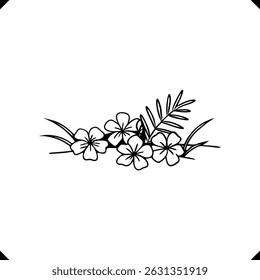 Kamini Flower vector - Petaled Blooms with Slender Stems, Long Leaves, and Balanced Floral Composition in Line Art