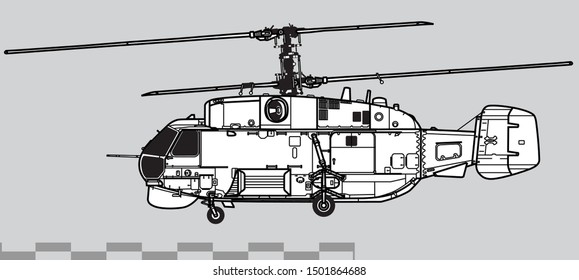 Kamov Ka-27 Helix. Outline Vector Drawing