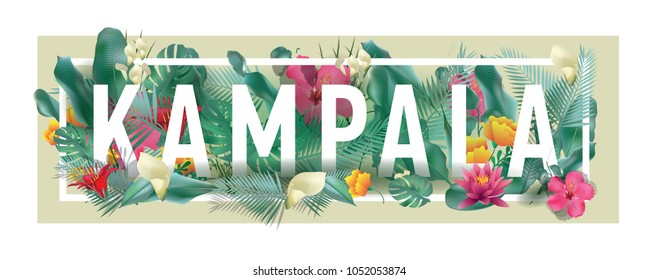 KAMPALA City Typographic Floral Framed Vector Card Design