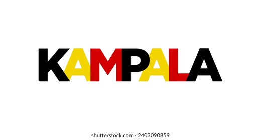 Kampala in the Uganda emblem for print and web. Design features geometric style, vector illustration with bold typography in modern font. Graphic slogan lettering isolated on white background.