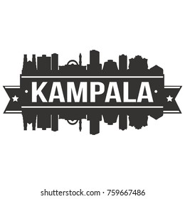 Kampala Uganda Skyline Silhouette Design City Vector Art Famous Buildings Stamp Stencil.