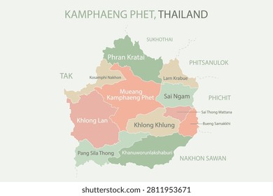 Kamphaeng phet province map with districts and Thailand country map illustration