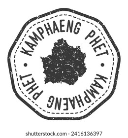 Kamphaeng Phet, Tailandia Map Stamp Retro Postmark. Pasaporte postal de Silhouette. Icono del vector de redondeo de sellado. Diseño de rehenes de insignia vintage.