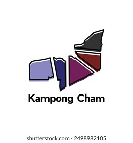 Image vectorielle de carte de la ville de Kampong Cham illustration isolée de l'administration simplifiée, carte du Cambodge Country template de conception