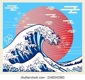 kanagawa big wave illustration design for sukajan is mean japan traditional cloth or t-shirt with digital hand drawn Embroidery Men T-shirts Summer Casual Short Sleeve Hip Hop T Shirt Streetwear