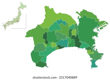 Ícone Verde do mapa de Kanagawa no Japão