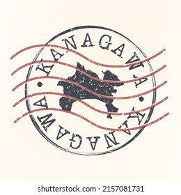Kanagawa, Japan Stamp Map Postal. Silhouette. Passport Round Design. Vector Icon. Design Retro Travel National Symbol.