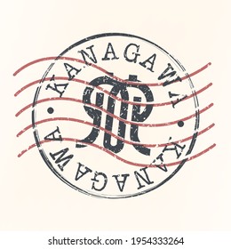 Kanagawa, Japan Stamp Postal. Silhouette Seal. Flag Passport Round Design. Vector Icon. Design Retro Travel. National Symbol.