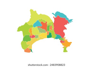Kanagawa map isolated modern colorful style. for website layouts, background, education, precise, customizable, Travel worldwide, map silhouette backdrop, earth geography, political, reports. 