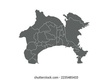 Mapa de Kanagawa aislado en el fondo blanco.para el diseño anual del sitio web del informe de infografía.