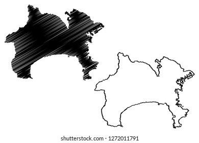 Kanagawa Prefecture (Administrative divisions of Japan, Prefectures of Japan) map vector illustration, scribble sketch Kanagawa map