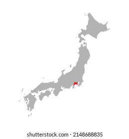 Kanagawa prefecture highlight on the map of Japan