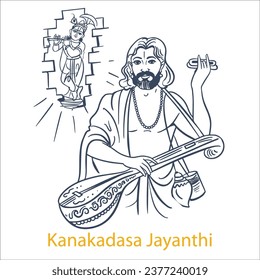 Kanakadasa Jayanthi vector line art illustration 