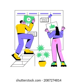 Kanban board abstract concept vector illustration. Teamwork communication process, agile project management, scrum meeting, development stages, work progress visualization abstract metaphor.