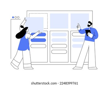 Kanban board abstract concept vector illustration. Teamwork communication process, agile project management, scrum meeting, development stages, work progress visualization abstract metaphor.